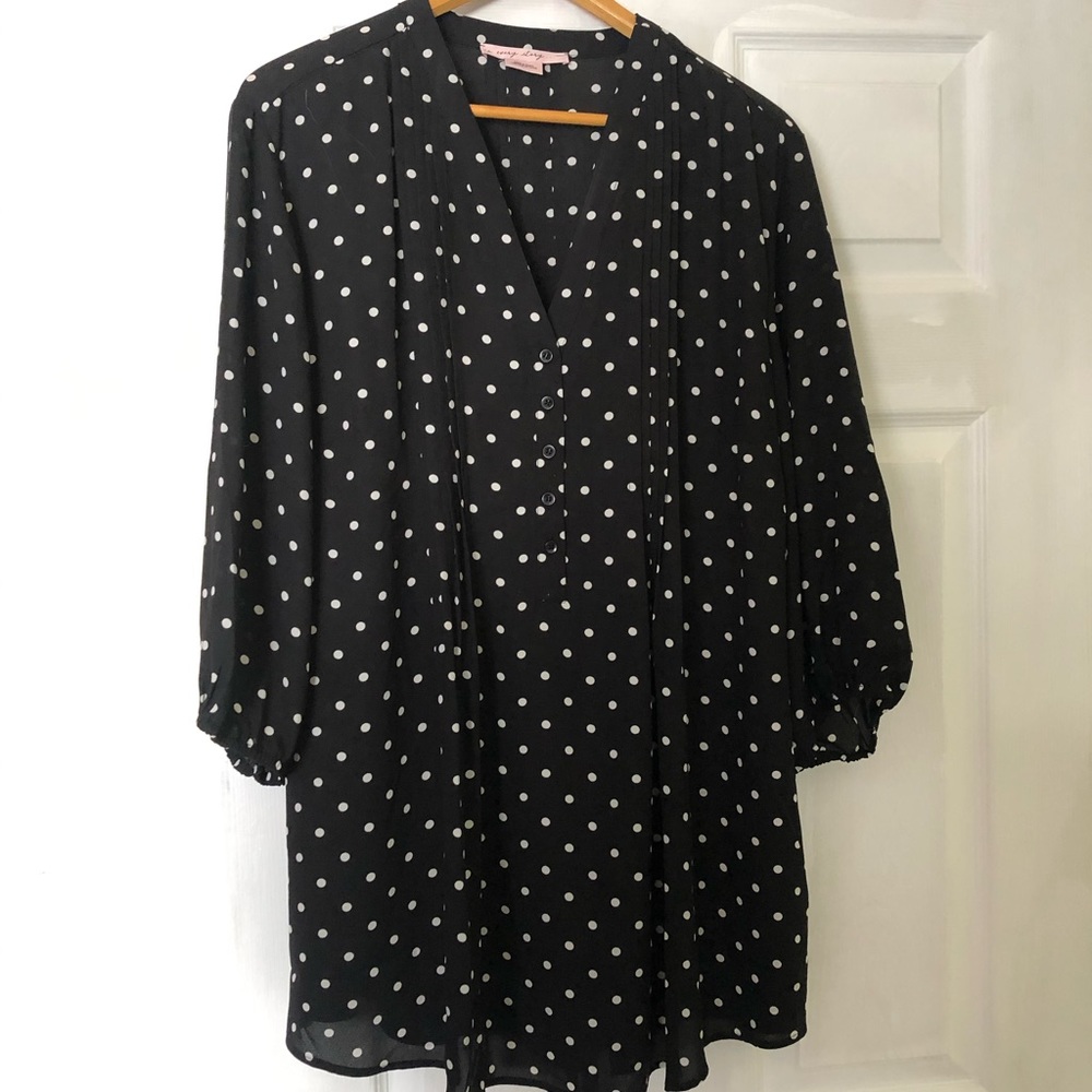 Black polka dot pin tuck blouse